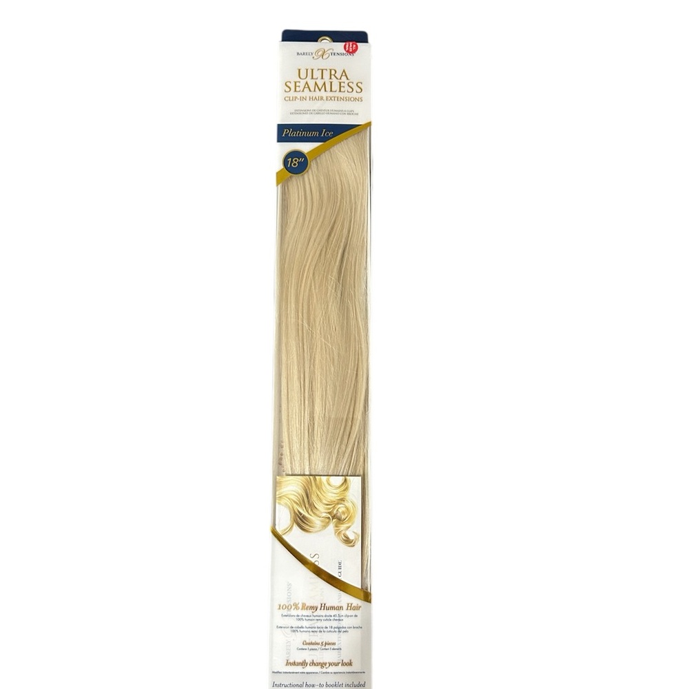 BarelyXtensions. Ultra seamless clip-in Extensions. Color: Platinum Ice. 18”